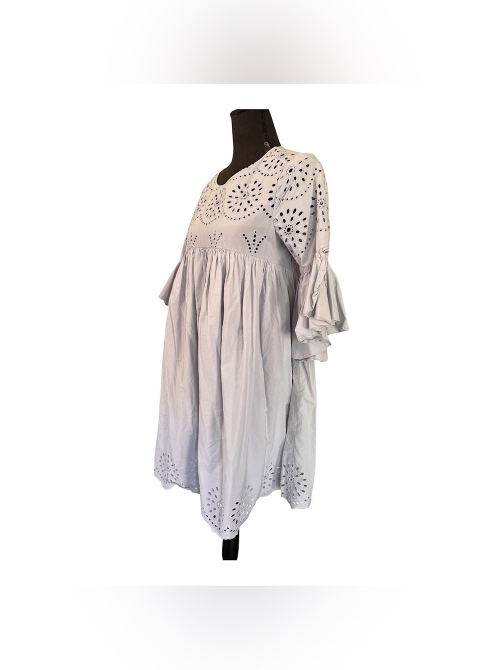 Zara Light Blue Eyelet Babydoll Dress, Size M - Picture 6 of 10